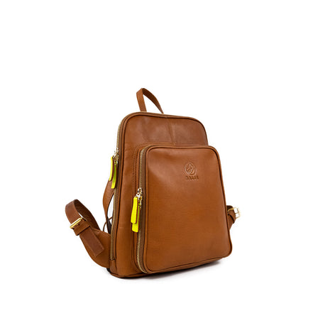 Morral delgado  y ligero en cuero color miel, lateral