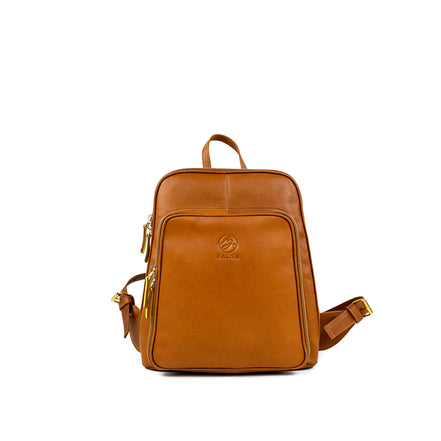 Morral delgado  y ligero en cuero color miel, frontal