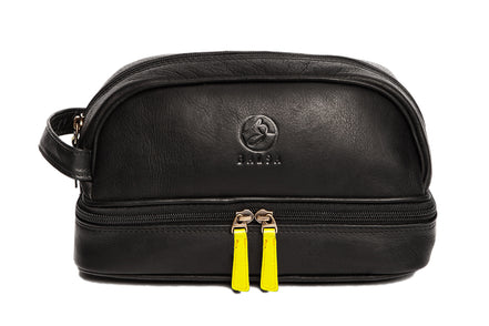 Kit de viaje en cuero con gran espacio, color Negro