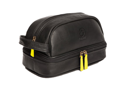 Kit de viaje en cuero con gran espacio, color Negro